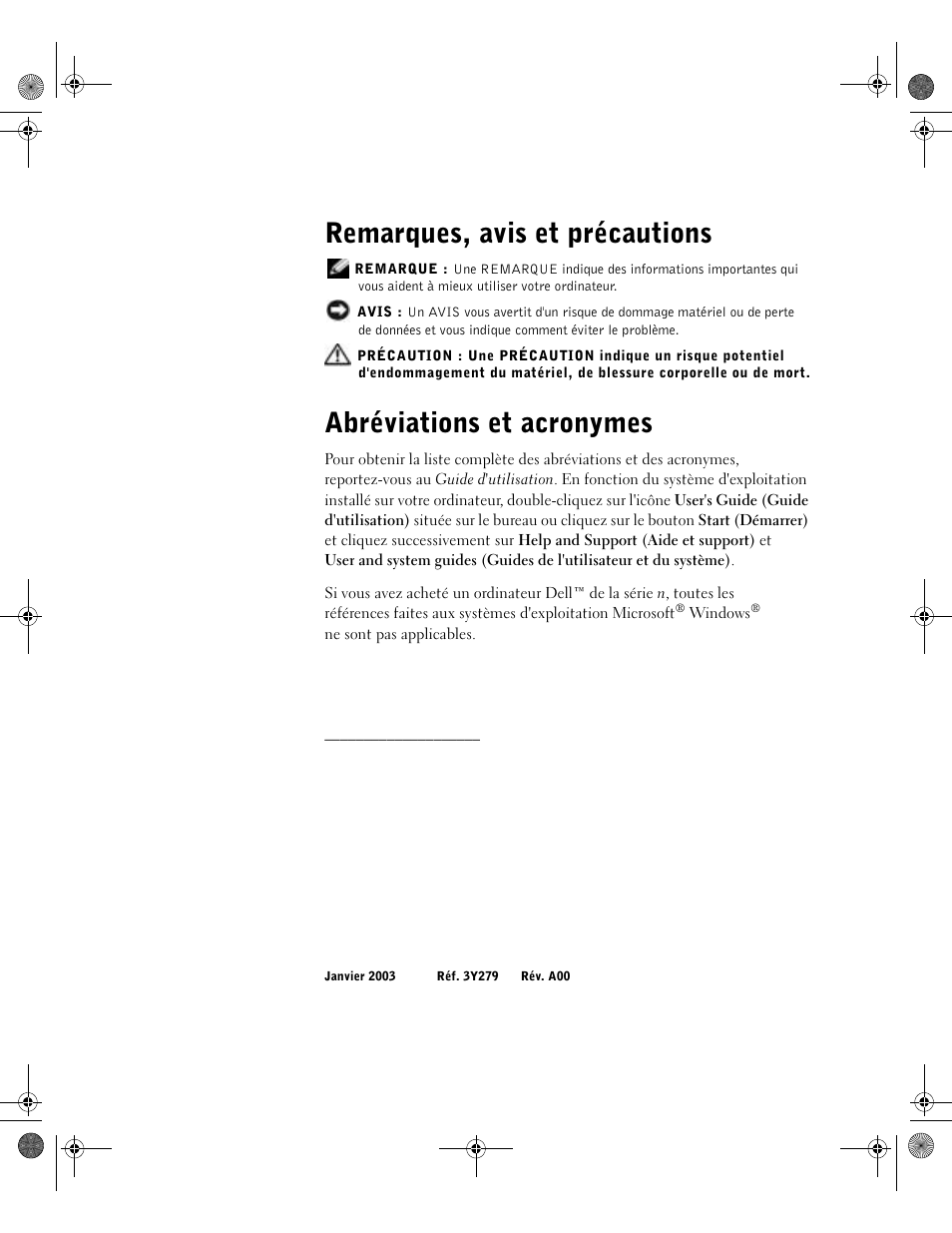 Remarques, avis et précautions, Abréviations et acronymes | Dell Precision M60 User Manual | Page 42 / 144