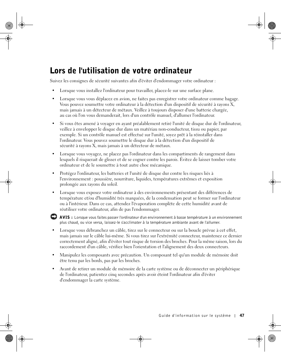 Lors de l'utilisation de votre ordinateur | Dell Precision M60 User Manual | Page 49 / 144