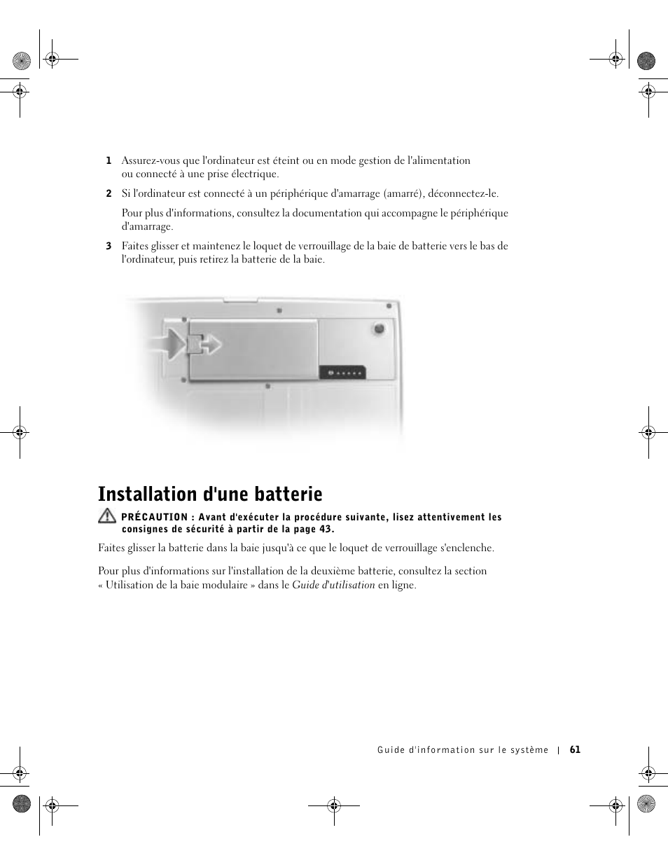 Installation d'une batterie | Dell Precision M60 User Manual | Page 63 / 144
