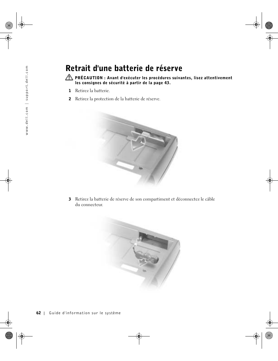 Retrait d'une batterie de réserve | Dell Precision M60 User Manual | Page 64 / 144