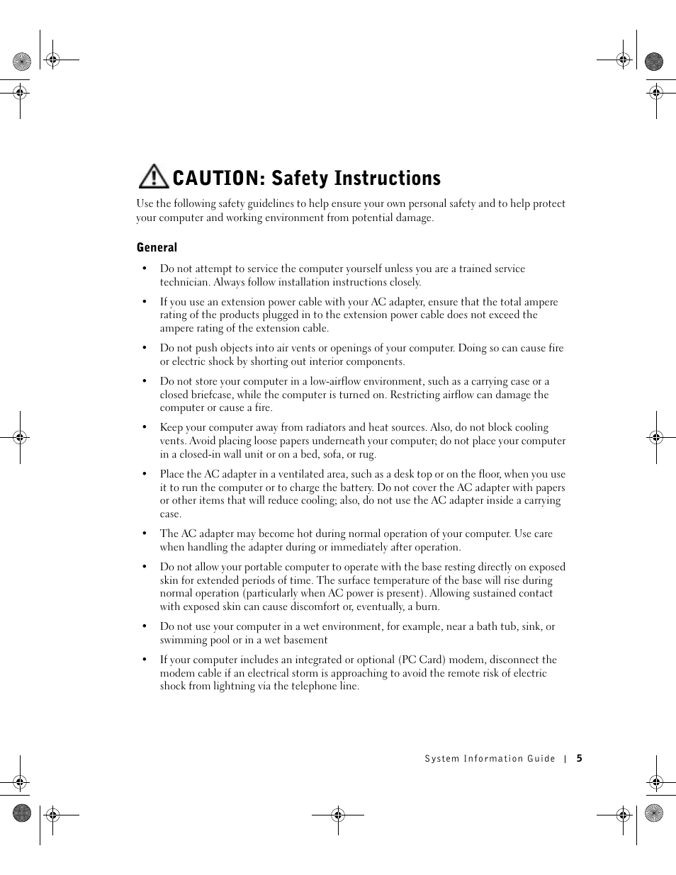 Caution: safety instructions, General | Dell Precision M60 User Manual | Page 7 / 144
