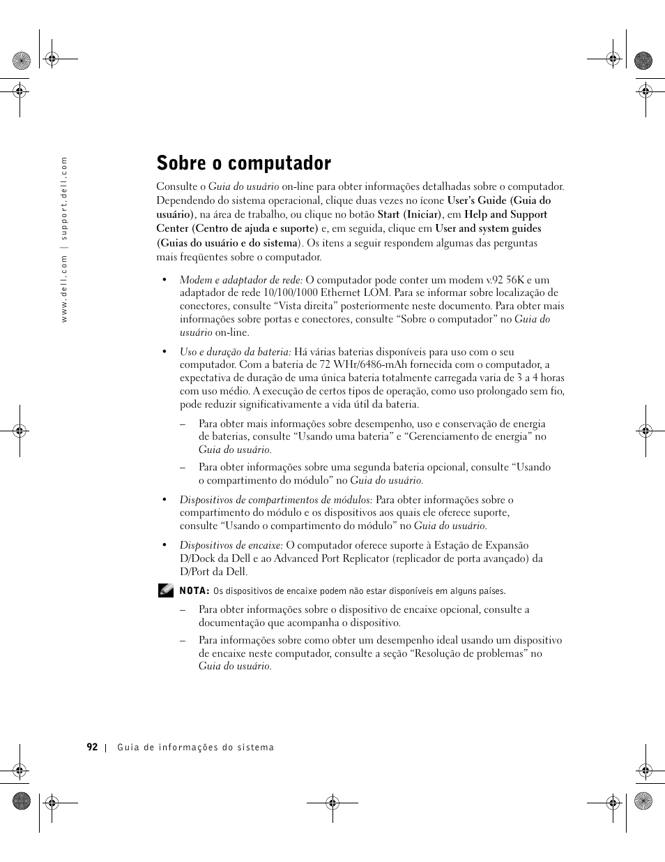 Sobre o computador | Dell Precision M60 User Manual | Page 94 / 144