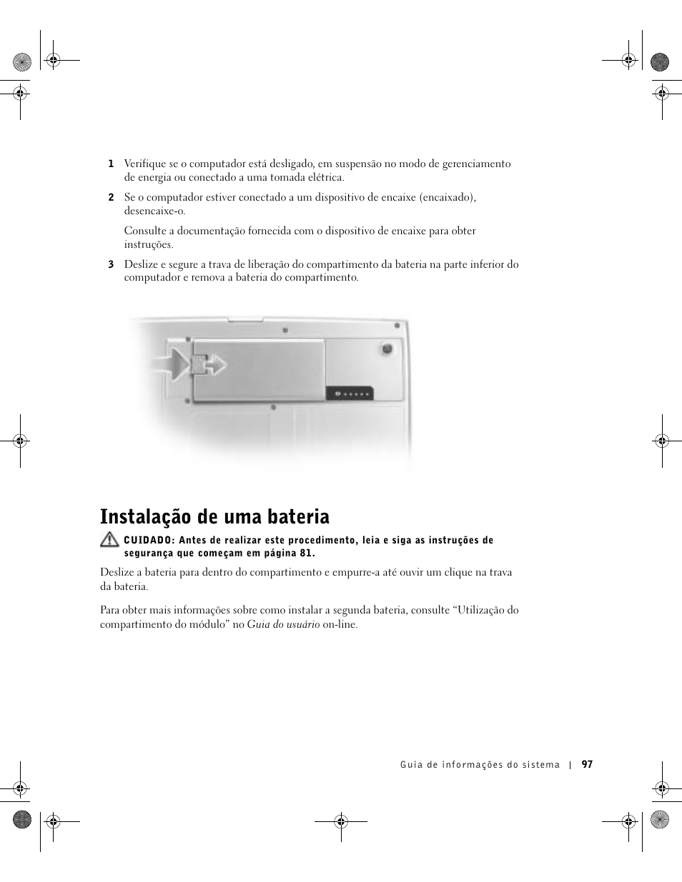 Instalação de uma bateria | Dell Precision M60 User Manual | Page 99 / 144