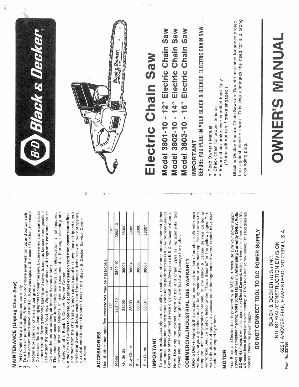 Black & Decker 3803-10 User Manual | 8 pages