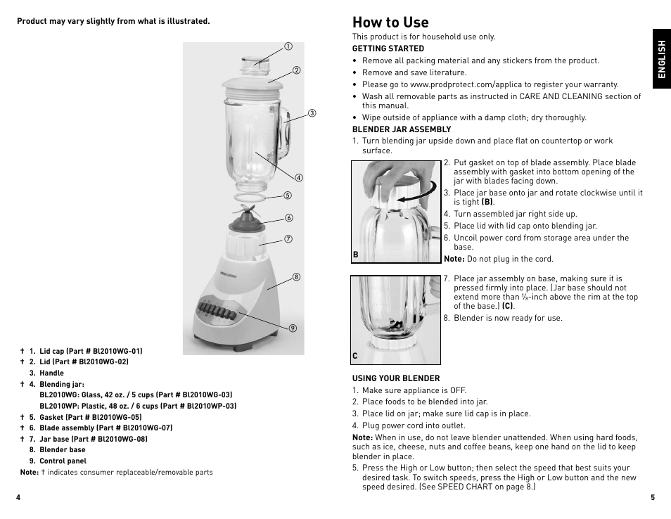 How to use | Black & Decker BL2010WGUC User Manual | Page 3 / 17