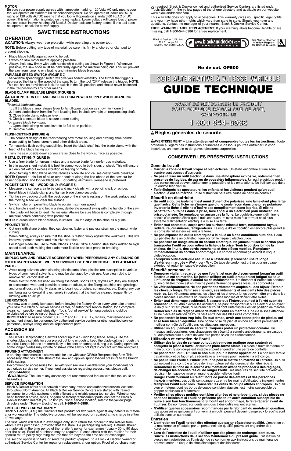 Guide technique | Black & Decker Quantum Pro QP500 User Manual | Page 2 / 5