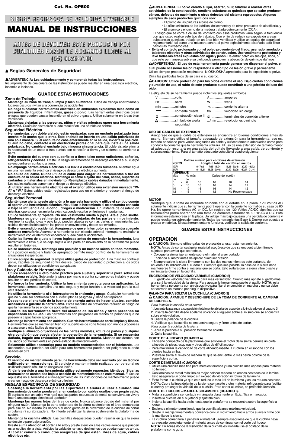 Manual de instrucciones | Black & Decker Quantum Pro QP500 User Manual | Page 4 / 5