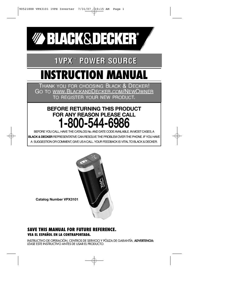 Black & Decker 1VPX 90521888 User Manual | 47 pages