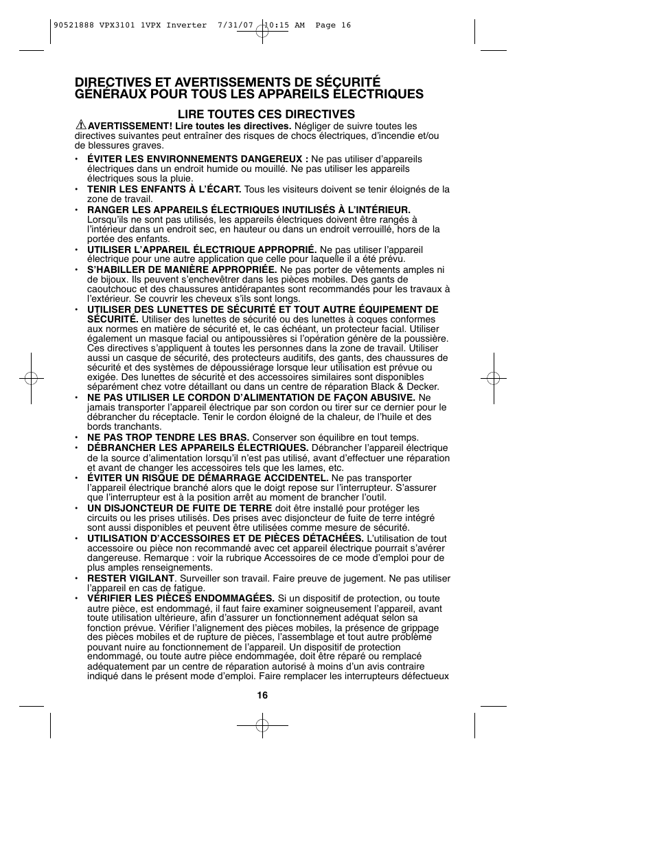 Black & Decker 1VPX 90521888 User Manual | Page 16 / 47