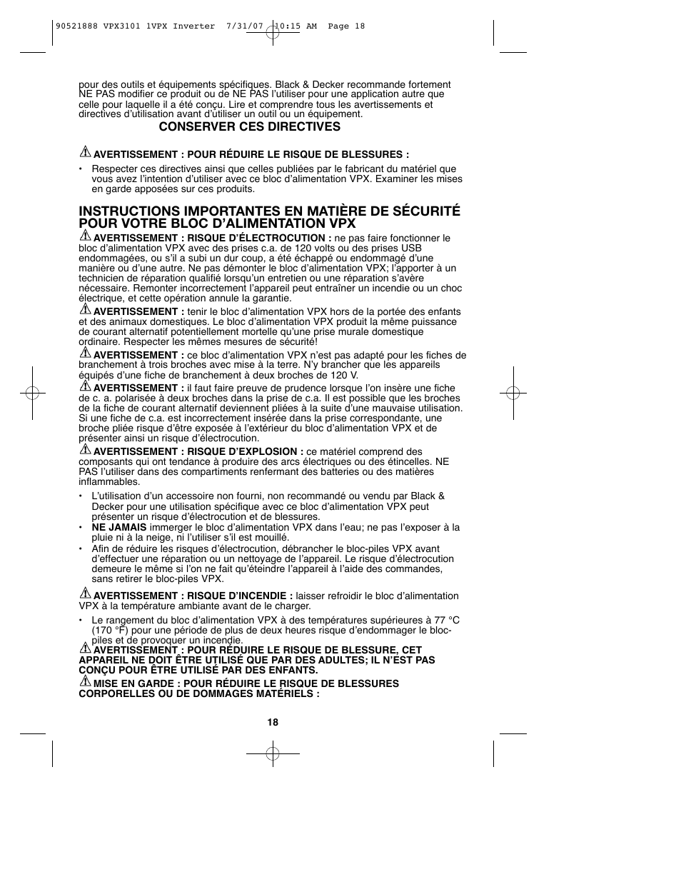 Black & Decker 1VPX 90521888 User Manual | Page 18 / 47