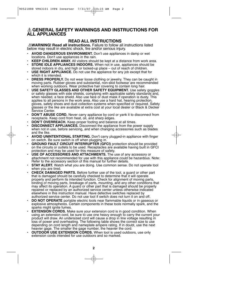 Black & Decker 1VPX 90521888 User Manual | Page 2 / 47