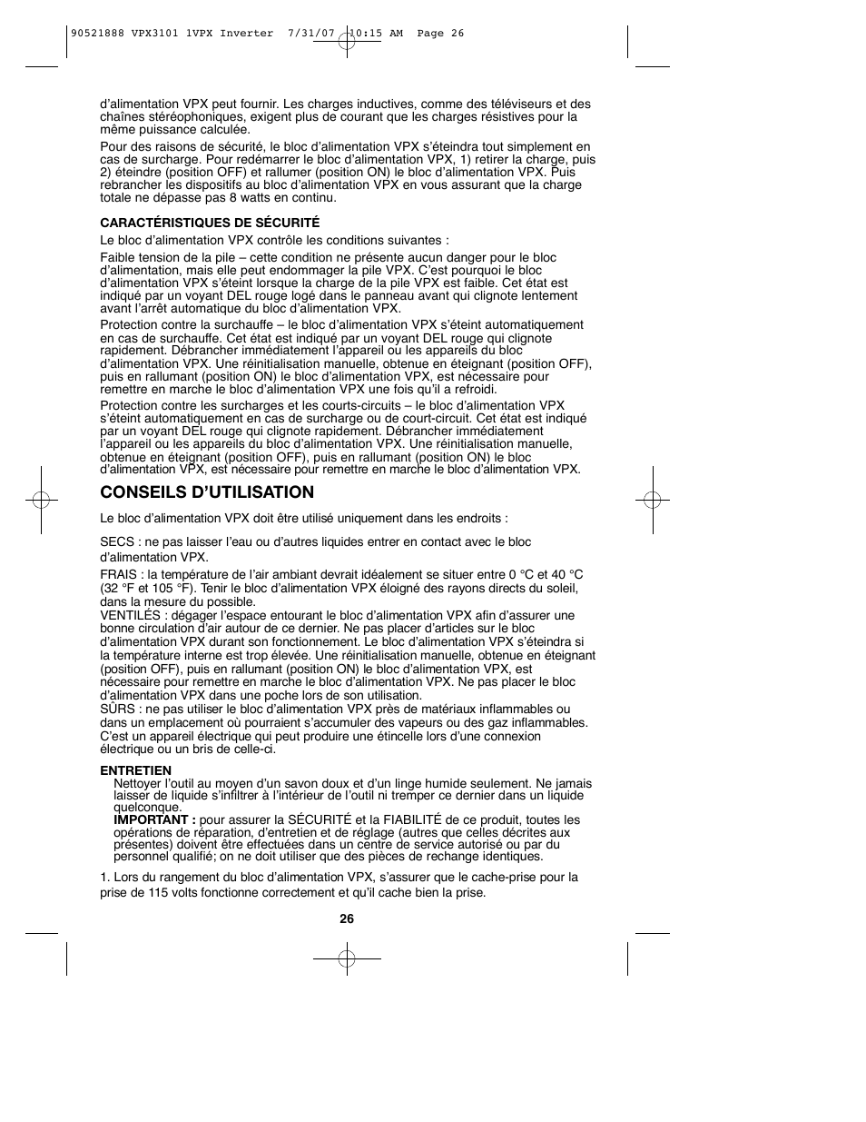 Conseils d’utilisation | Black & Decker 1VPX 90521888 User Manual | Page 26 / 47