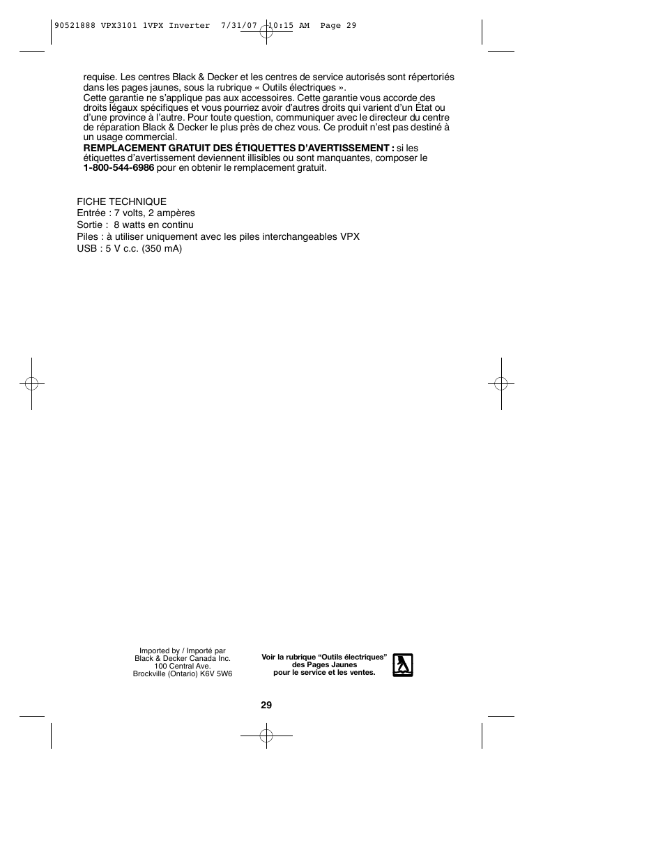 Black & Decker 1VPX 90521888 User Manual | Page 29 / 47