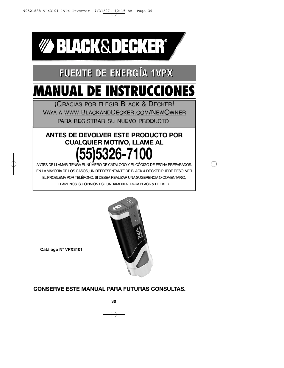 Manual de instrucciones | Black & Decker 1VPX 90521888 User Manual | Page 30 / 47