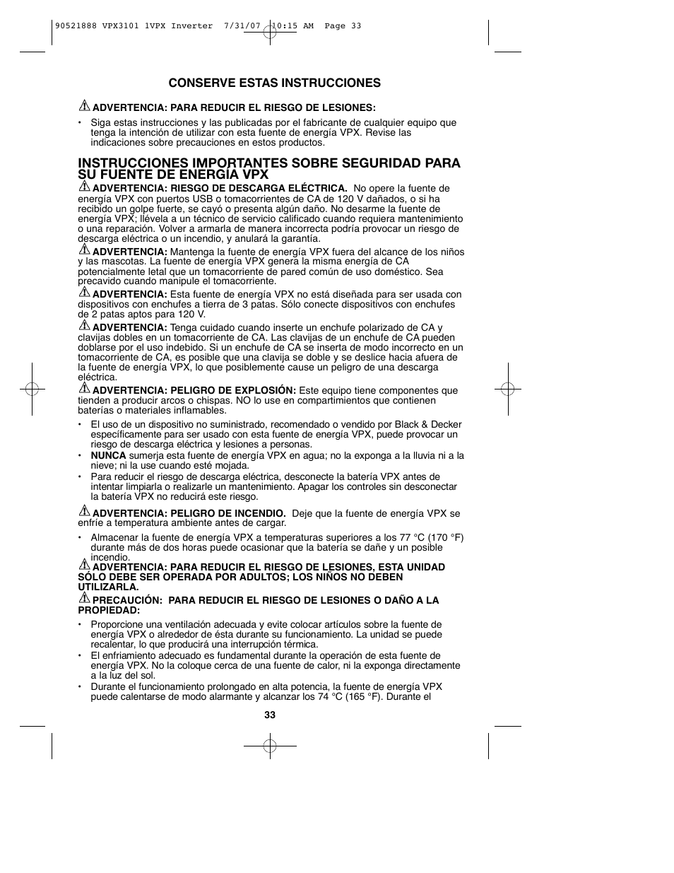Black & Decker 1VPX 90521888 User Manual | Page 33 / 47