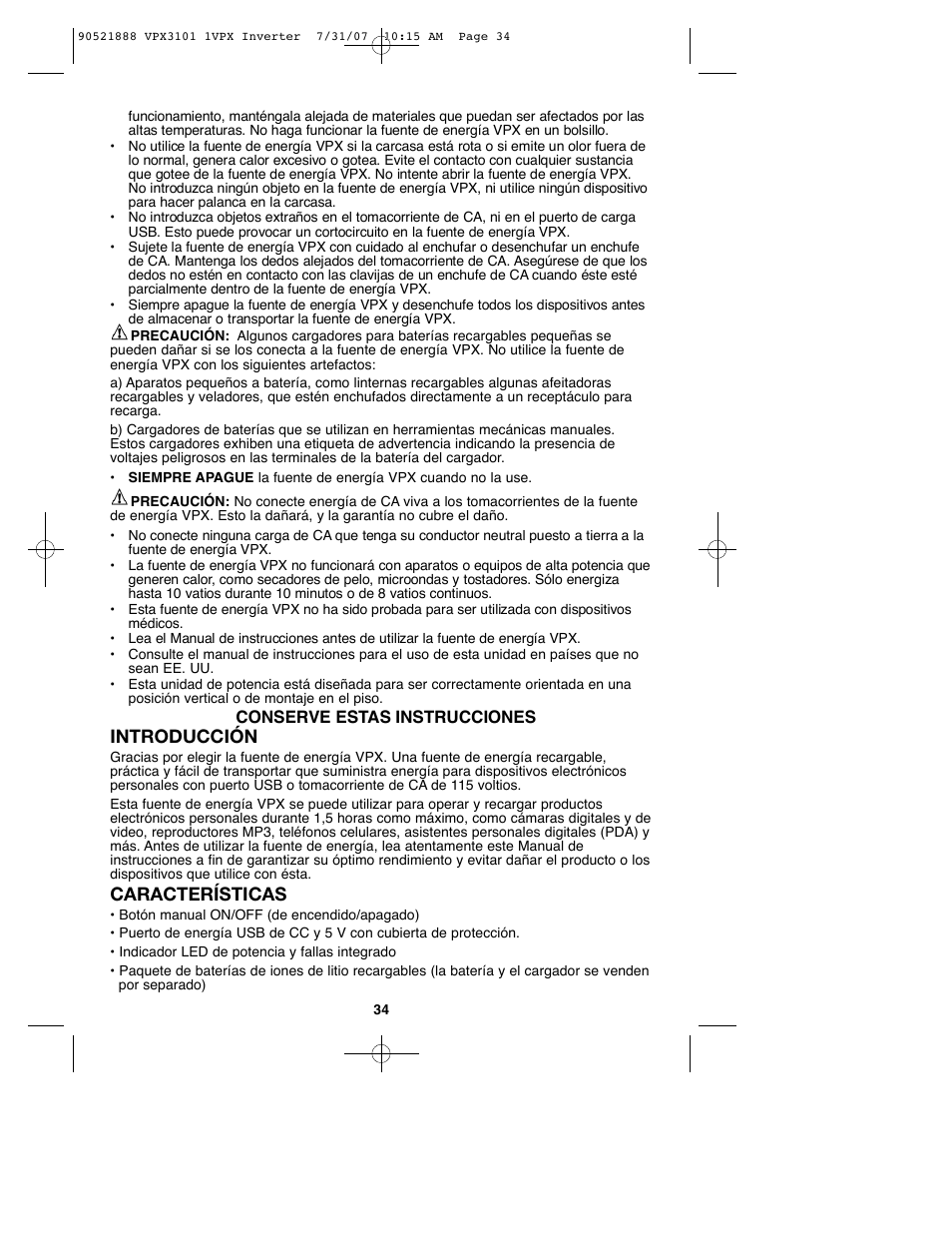 Introducción, Características | Black & Decker 1VPX 90521888 User Manual | Page 34 / 47