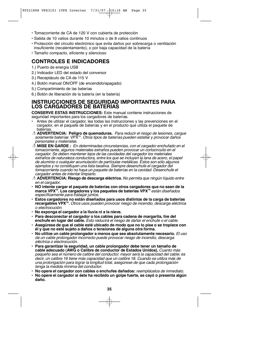 Controles e indicadores | Black & Decker 1VPX 90521888 User Manual | Page 35 / 47