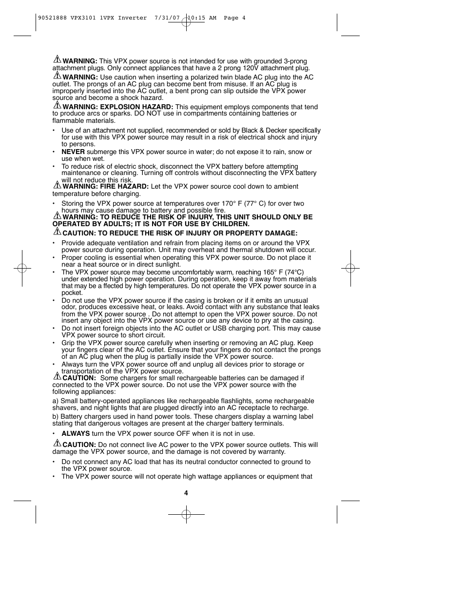Black & Decker 1VPX 90521888 User Manual | Page 4 / 47