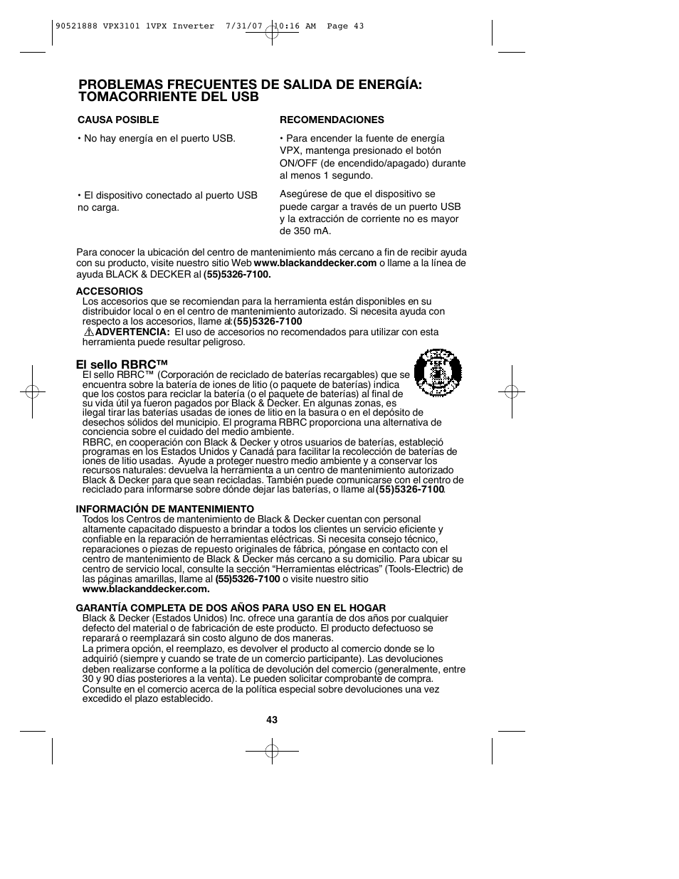 Black & Decker 1VPX 90521888 User Manual | Page 43 / 47