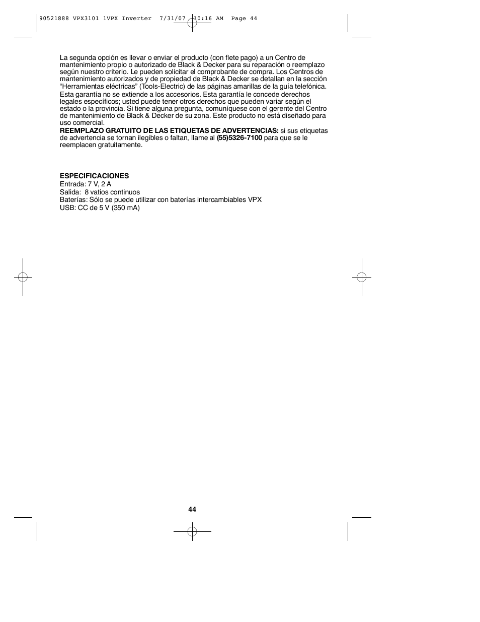 Black & Decker 1VPX 90521888 User Manual | Page 44 / 47