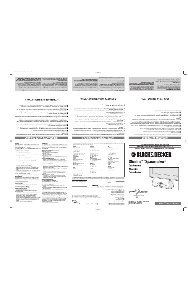Black & Decker SLIMLINE EC950 User Manual | 2 pages