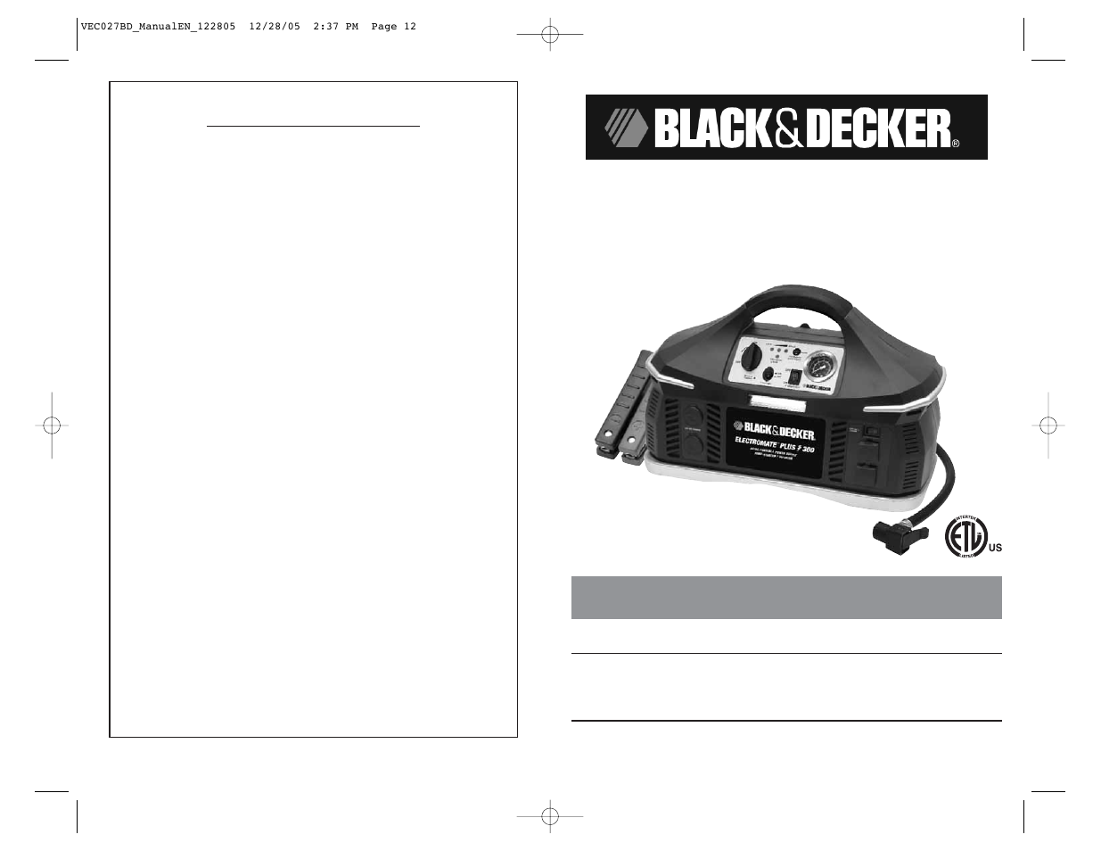 Black & Decker ELECTROMATE VEC027BD User Manual | 8 pages