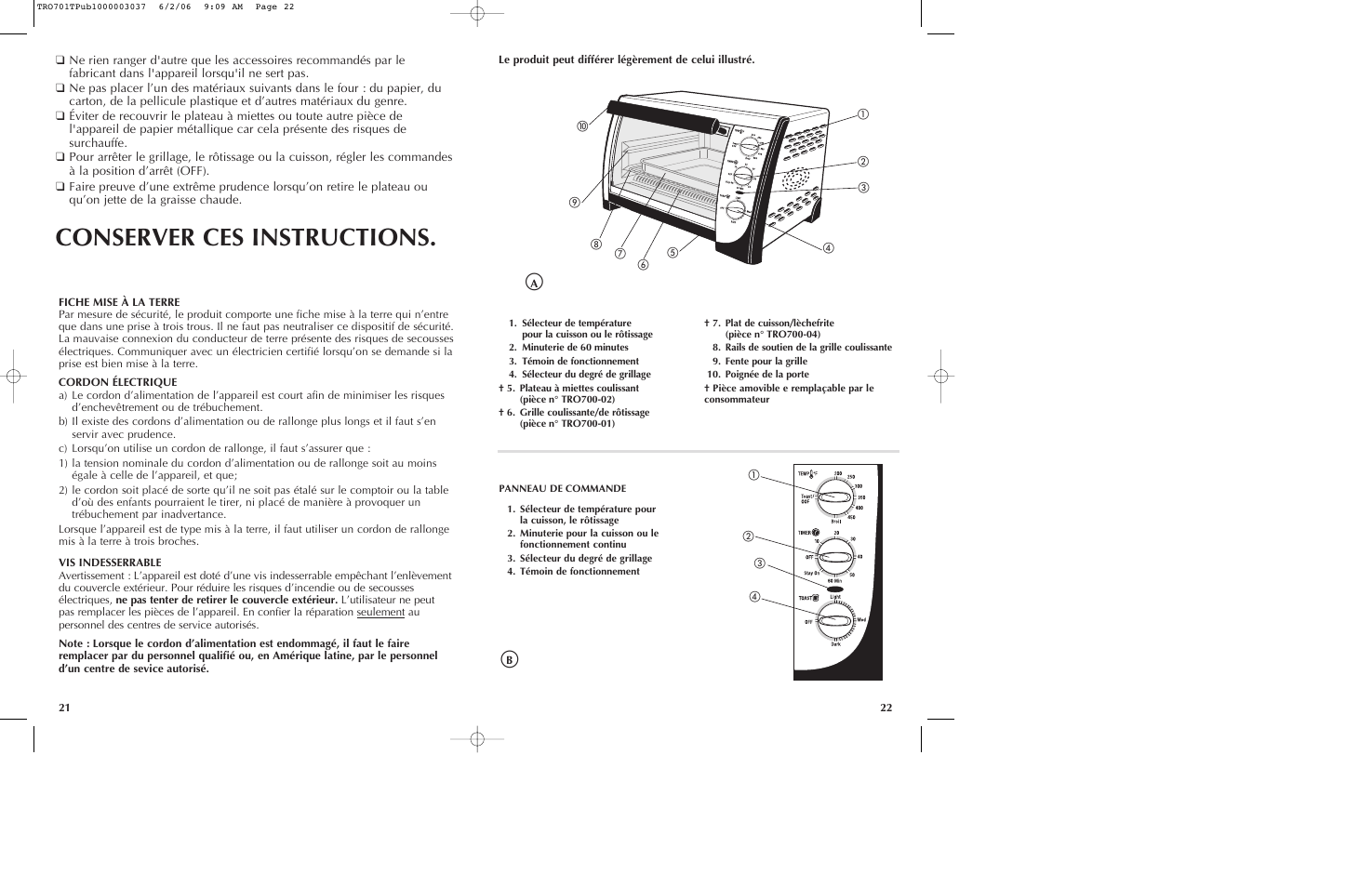 Conserver ces instructions | Black & Decker TRO700b User Manual | Page 12 / 19