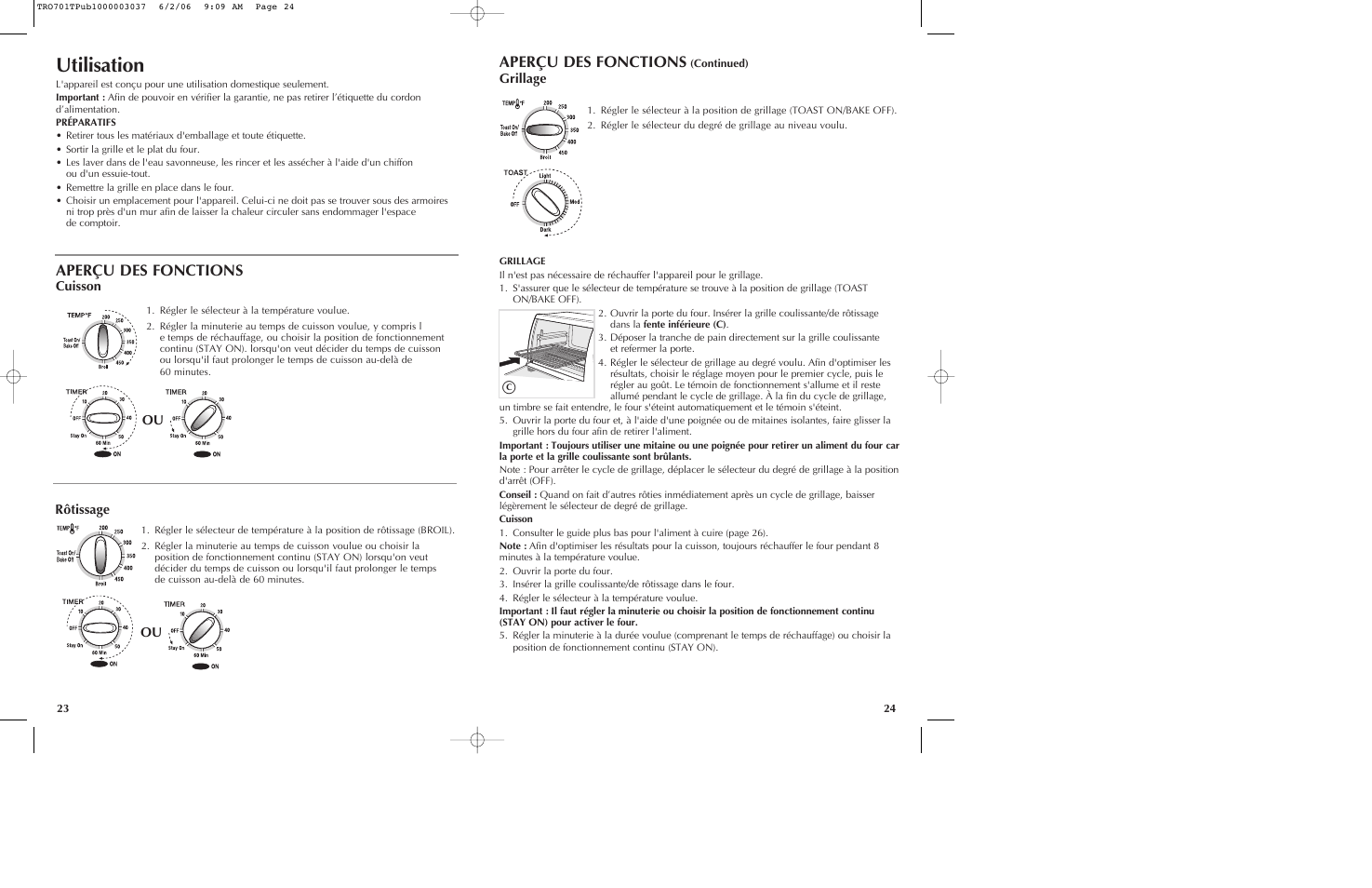 Utilisation, Aperçu des fonctions | Black & Decker TRO700b User Manual | Page 13 / 19