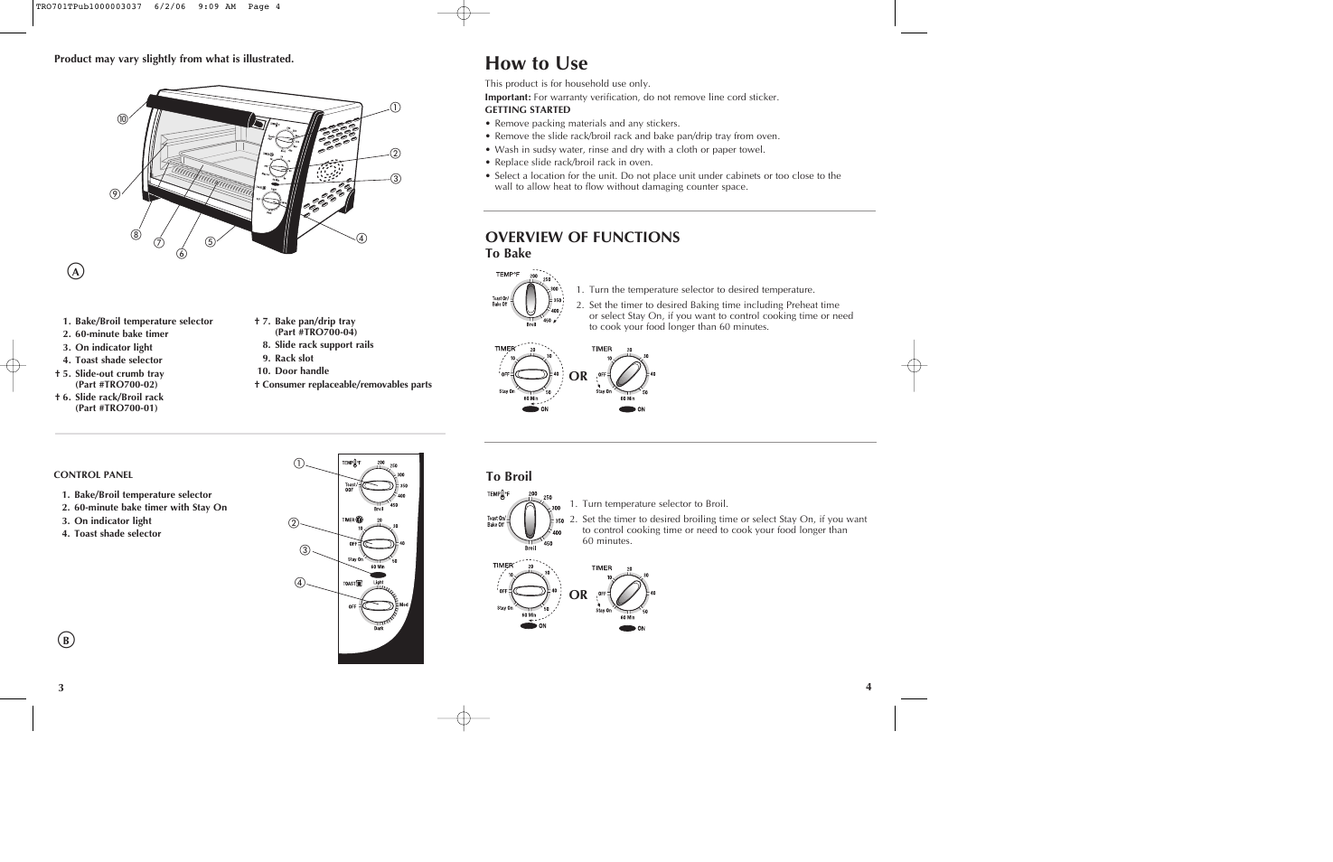 How to use, Overview of functions | Black & Decker TRO700b User Manual | Page 3 / 19