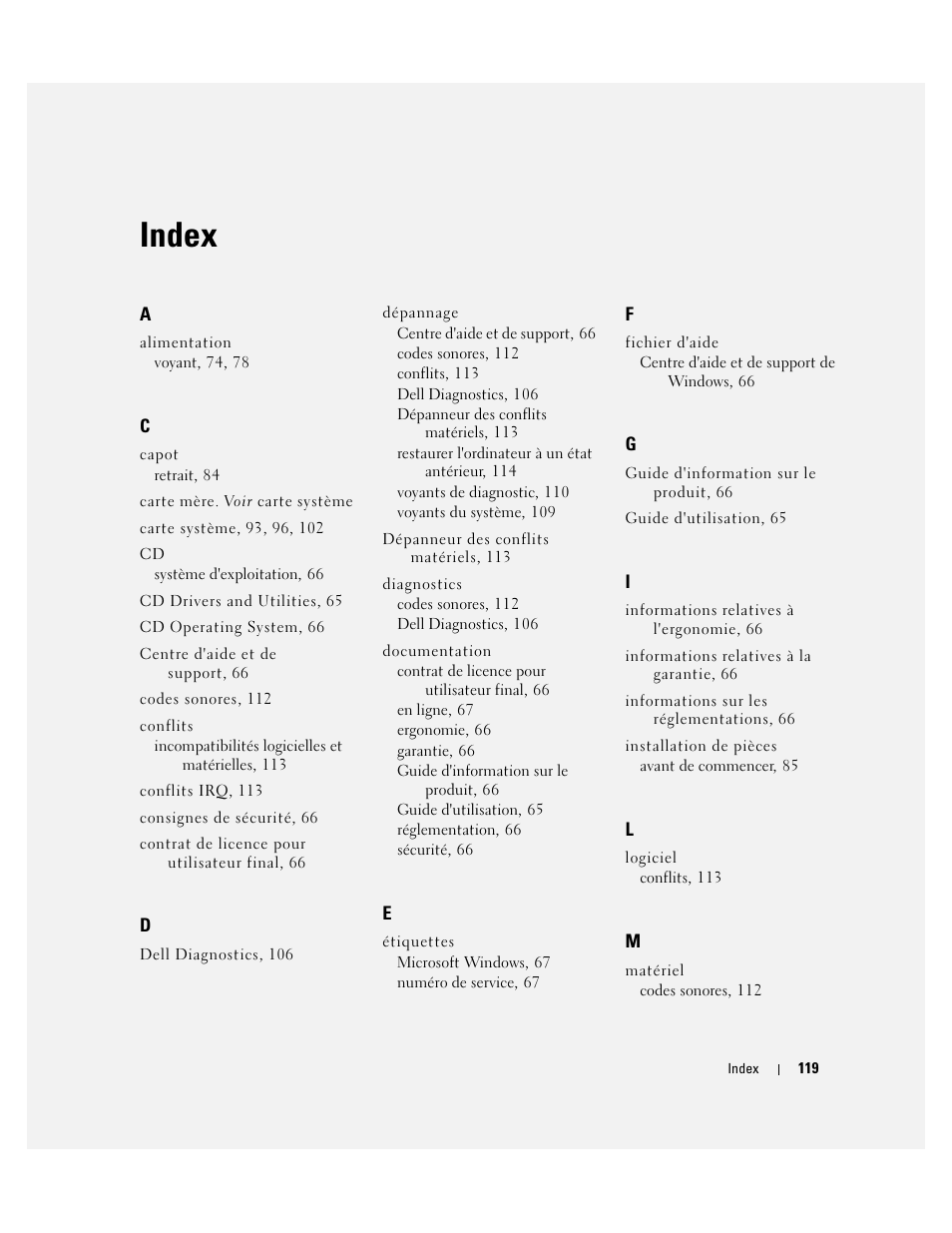 Index | Dell OptiPlex 745 User Manual | Page 119 / 360