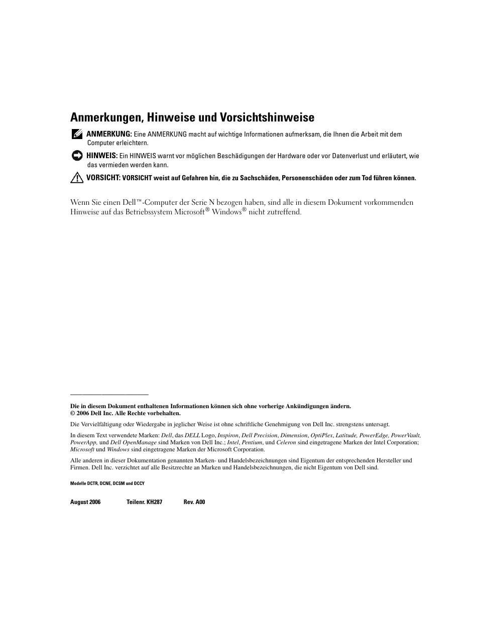 Anmerkungen, hinweise und vorsichtshinweise | Dell OptiPlex 745 User Manual | Page 122 / 360