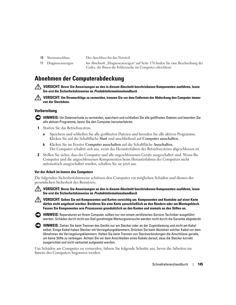 Abnehmen der computerabdeckung, Vorbereitung | Dell OptiPlex 745 User Manual | Page 145 / 360