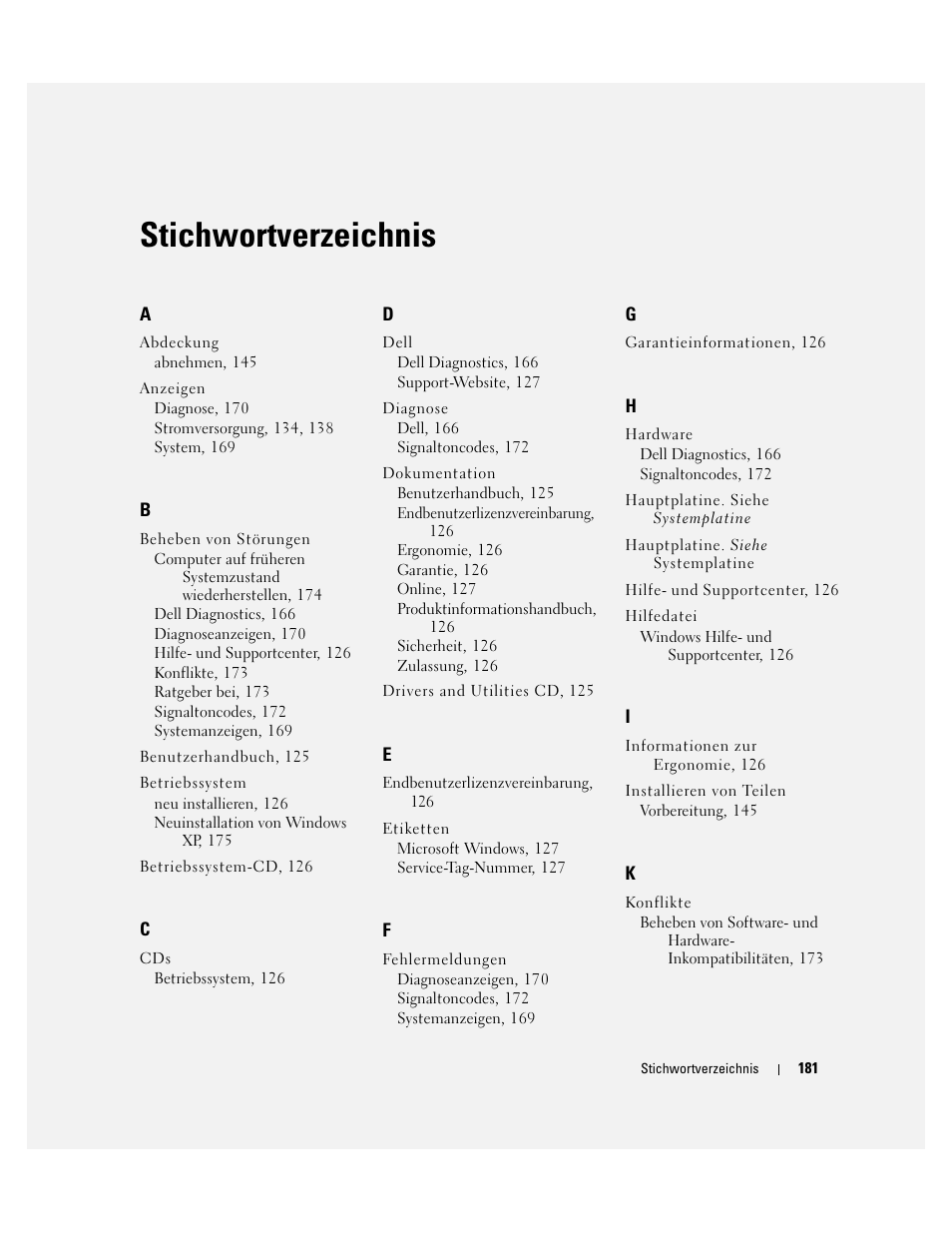 Stichwortverzeichnis | Dell OptiPlex 745 User Manual | Page 181 / 360