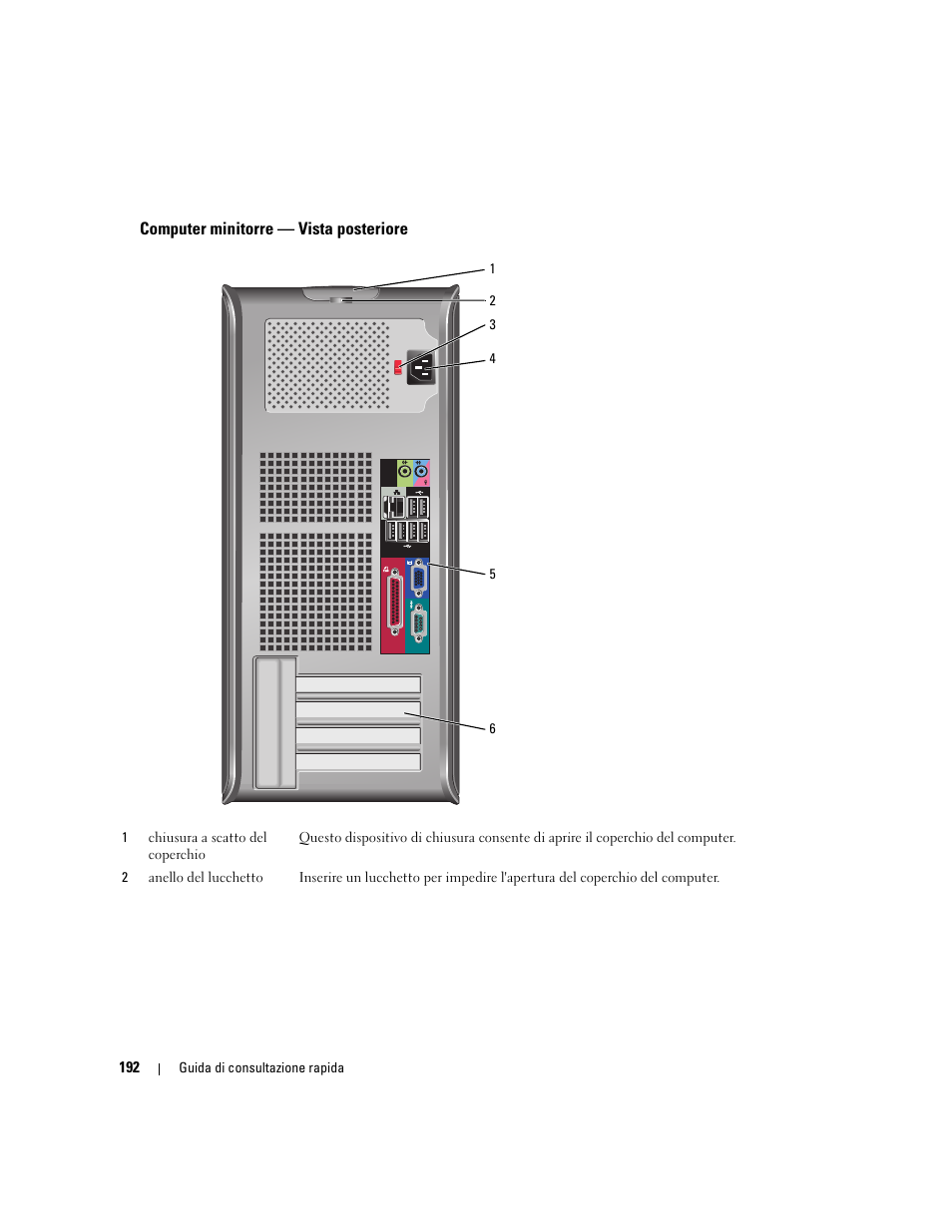 Computer minitorre - vista posteriore, Computer minitorre — vista posteriore | Dell OptiPlex 745 User Manual | Page 192 / 360