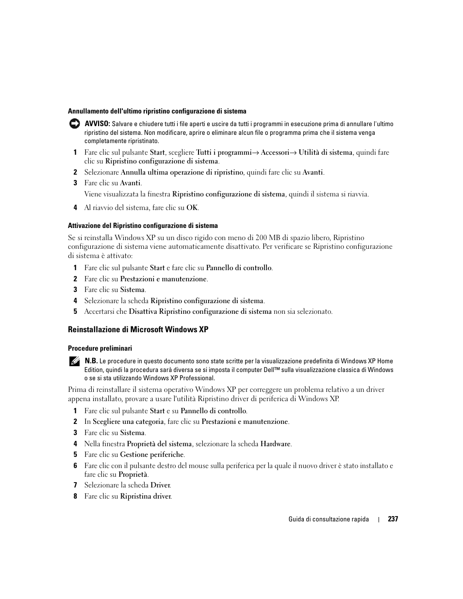 Reinstallazione di microsoft windows xp | Dell OptiPlex 745 User Manual | Page 237 / 360