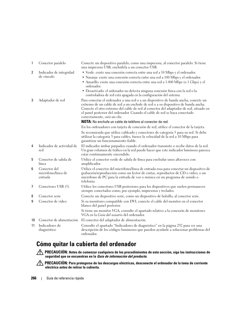 Cómo quitar la cubierta del ordenador | Dell OptiPlex 745 User Manual | Page 266 / 360