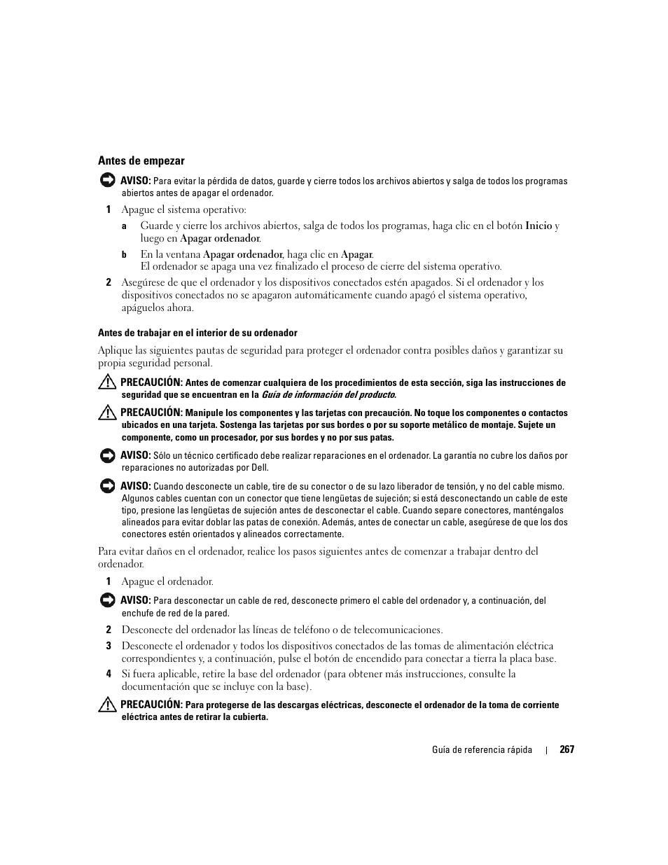 Antes de empezar | Dell OptiPlex 745 User Manual | Page 267 / 360