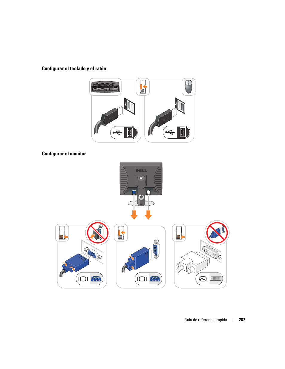 Configurar el teclado y el ratón, Configurar el monitor | Dell OptiPlex 745 User Manual | Page 287 / 360