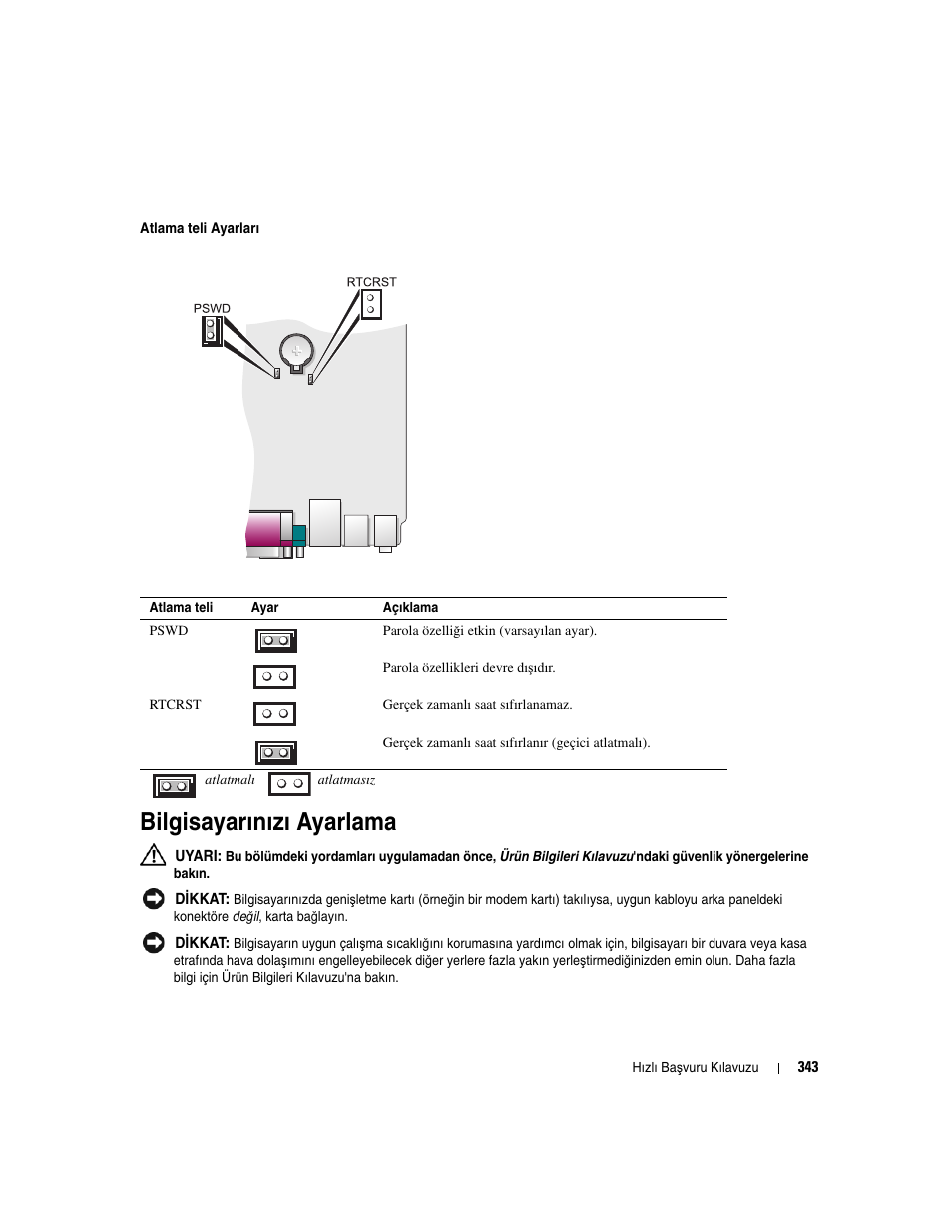 Bilgisayarınızı ayarlama | Dell OptiPlex 745 User Manual | Page 343 / 360