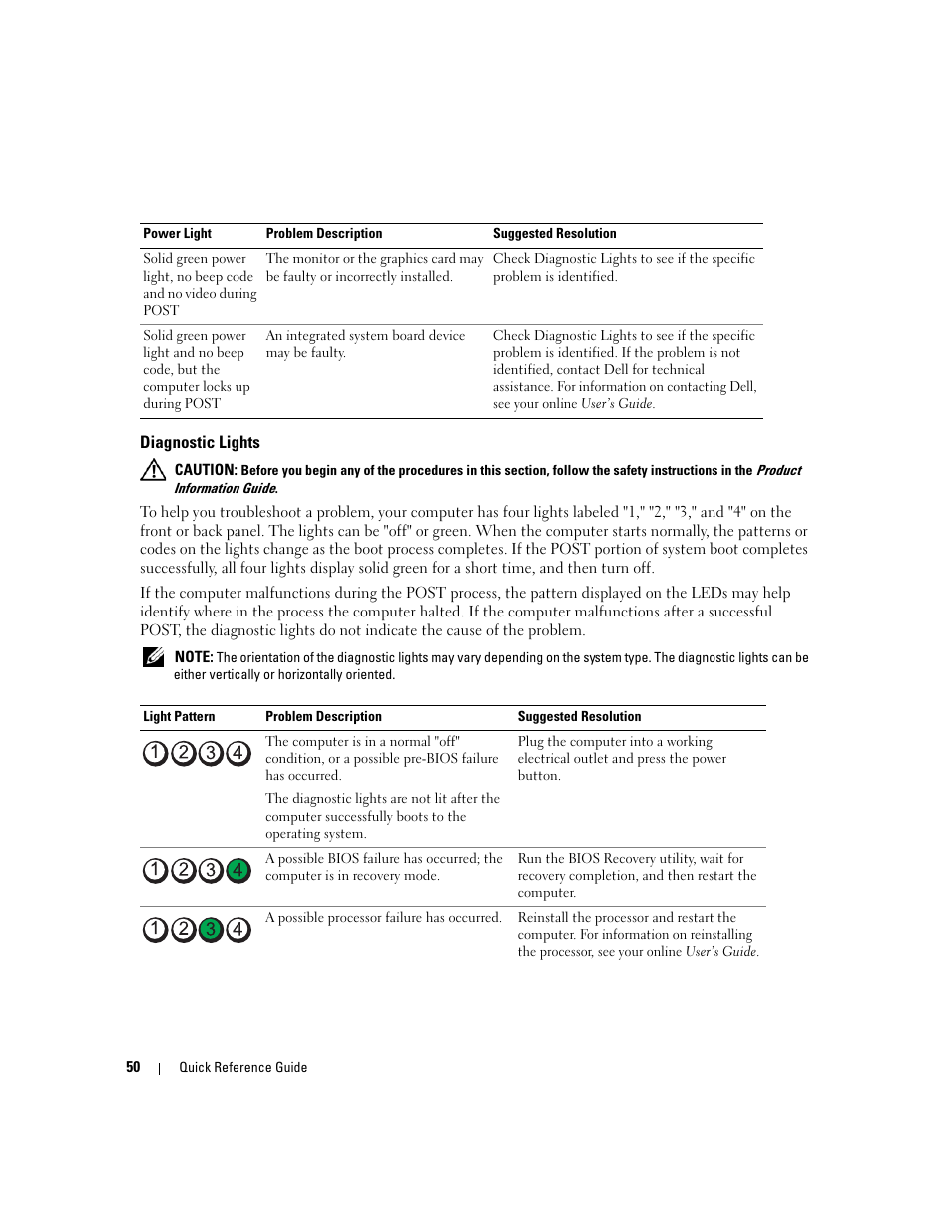 Diagnostic lights | Dell OptiPlex 745 User Manual | Page 50 / 360