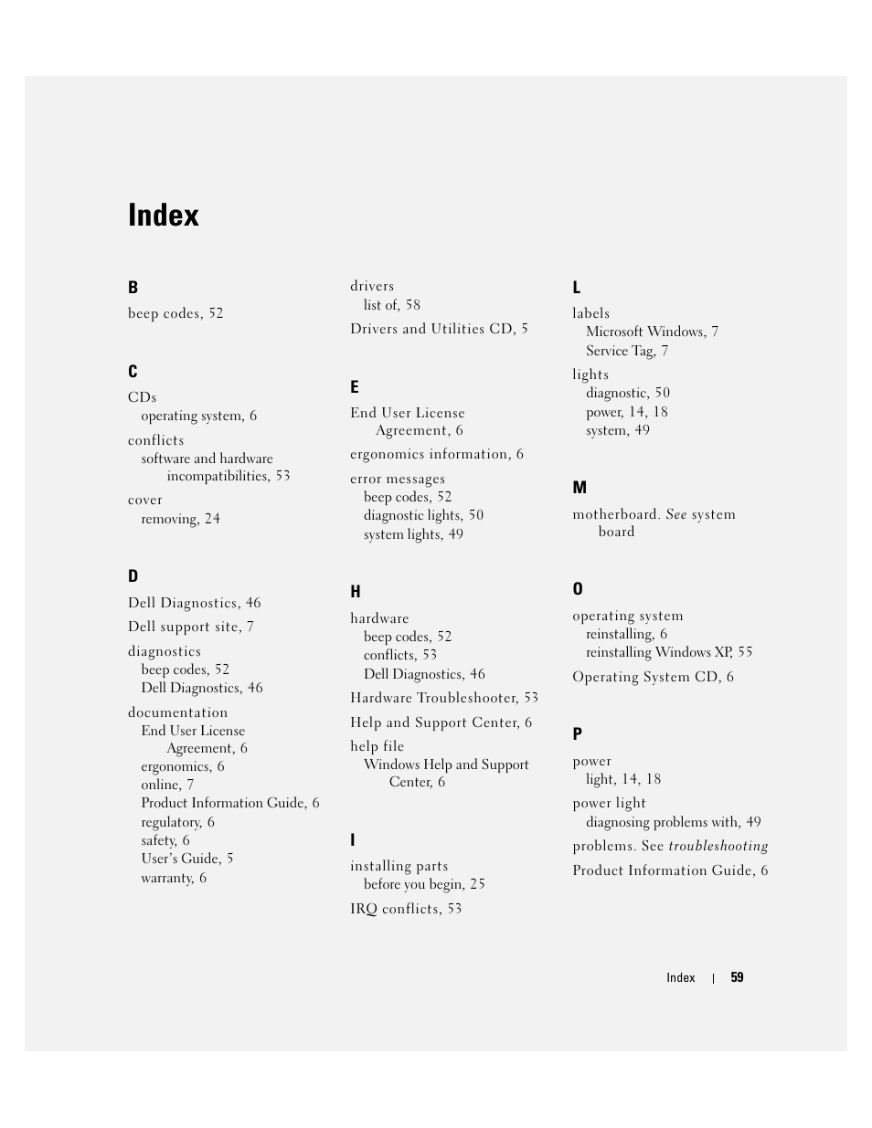 Index | Dell OptiPlex 745 User Manual | Page 59 / 360