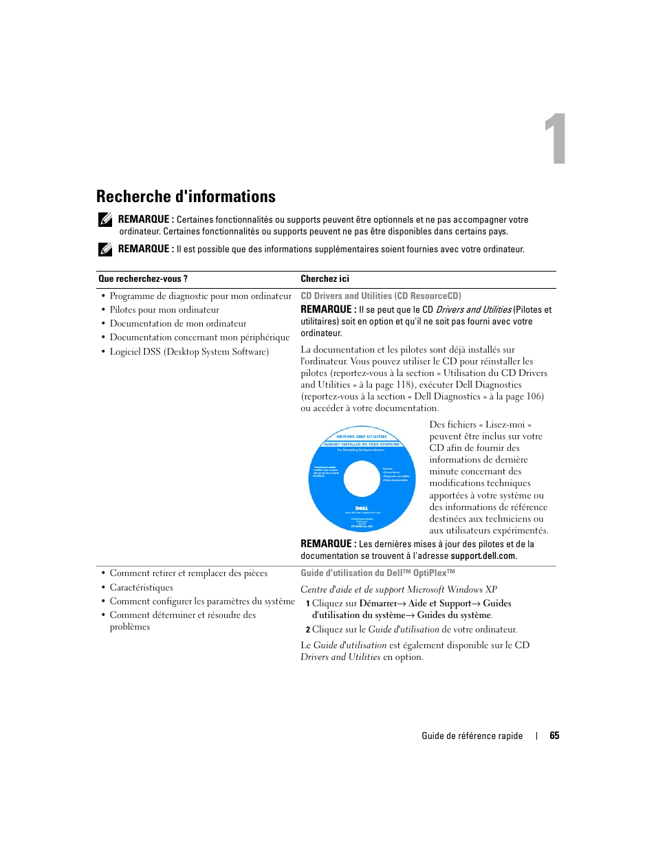 Recherche d'informations | Dell OptiPlex 745 User Manual | Page 65 / 360