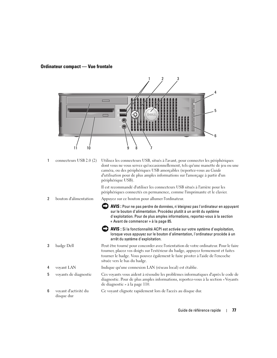 Ordinateur compact - vue frontale, Ordinateur compact — vue frontale | Dell OptiPlex 745 User Manual | Page 77 / 360