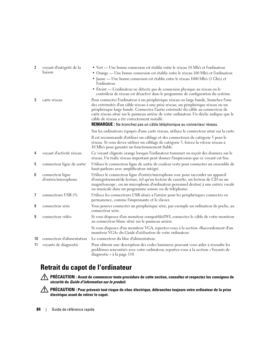 Retrait du capot de l'ordinateur | Dell OptiPlex 745 User Manual | Page 84 / 360