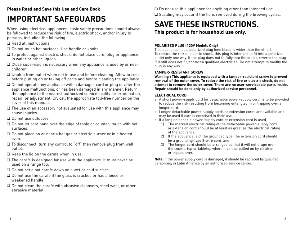 Important safeguards, Save these instructions | Black & Decker DCM675BF User Manual | Page 2 / 13