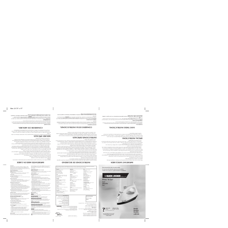 Black & Decker PRESS 'N GO IR100 User Manual | 2 pages
