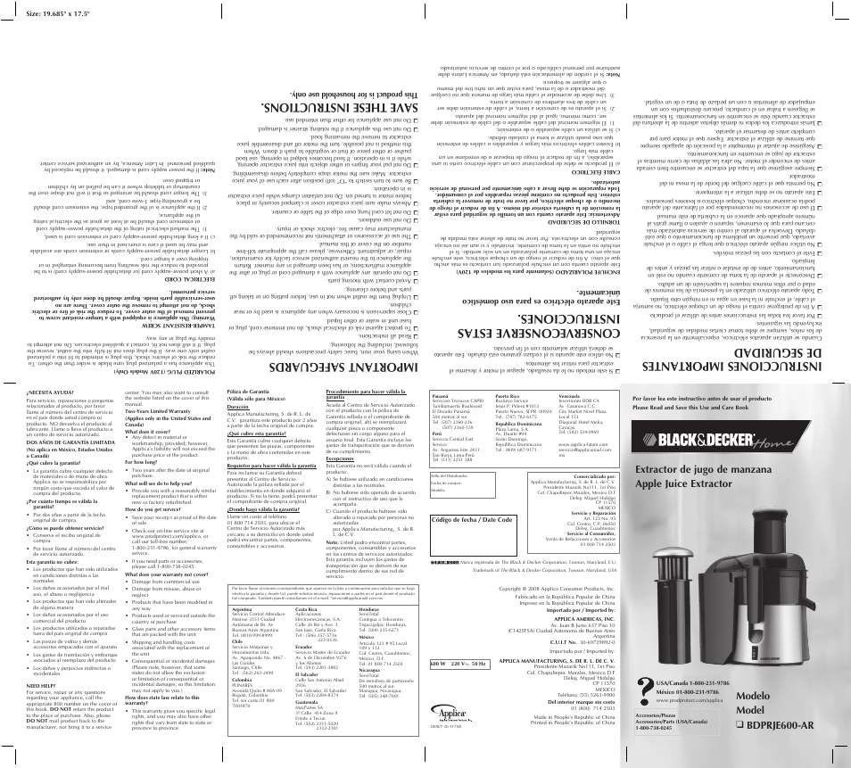 Black & Decker BDPRJE600-AR User Manual | 2 pages