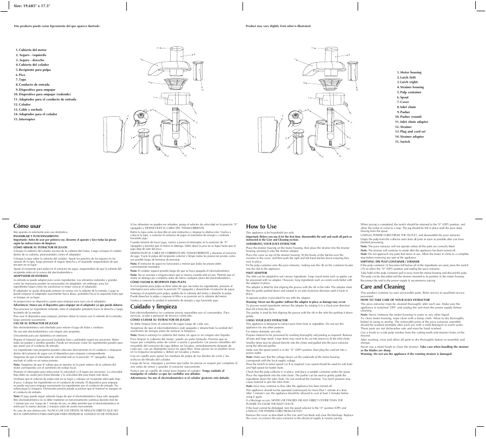 Cómo usar, Cuidado y limpieza, How to use | Care and cleaning | Black & Decker BDPRJE600-AR User Manual | Page 2 / 2