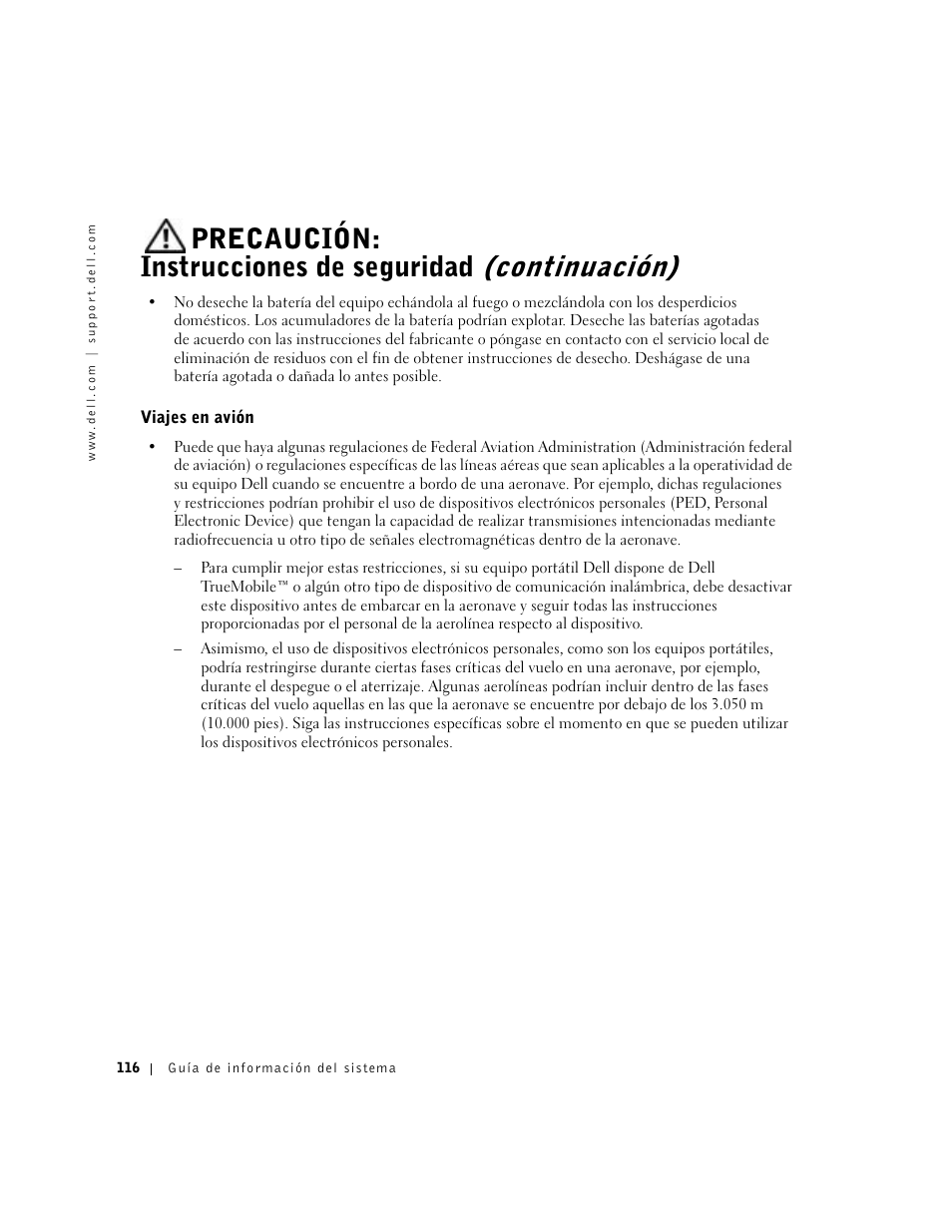 Viajes en avión | Dell Latitude D800 User Manual | Page 118 / 146