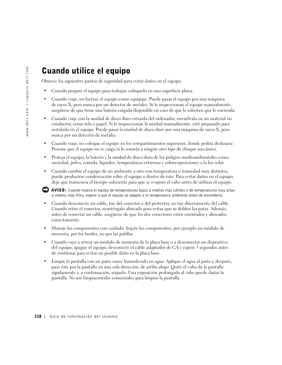 Cuando utilice el equipo | Dell Latitude D800 User Manual | Page 120 / 146